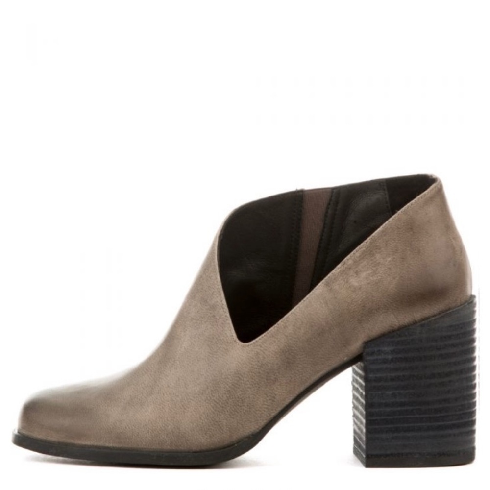 Free People Gray Terran Booties With 3” Stacked Chunky Heel - open side cutout